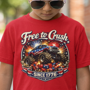 Kids 4th of July "Free to Crush" Monster Truck Shirt