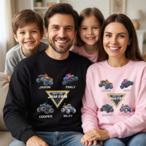 Jam Fam Custom Monster Truck Sweatshirt, Personalized